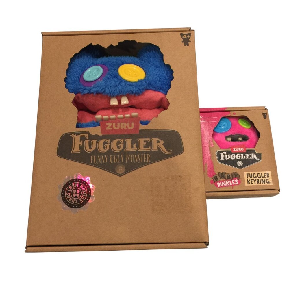 Fugglers Funny Ugly Monsters Blue Chaos Crew Edition & Baby Pinkles Keyring